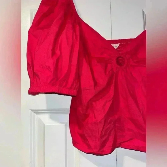 Romantic Puff Sleeve Crop Top with Sweetheart Neckline in Pink Flame XL‎ A30 - Picture 5 of 6